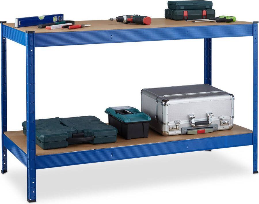 Relaxdays werkbank 2 etages werktafel 300kg per etage garagewerkbank verstelbaar