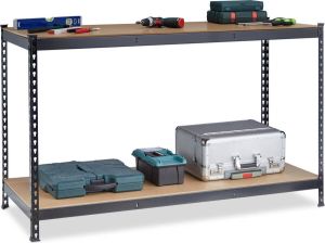 Relaxdays werkbank 2 etages werktafel verstelbaar 92 x 150 x 60 cm staal