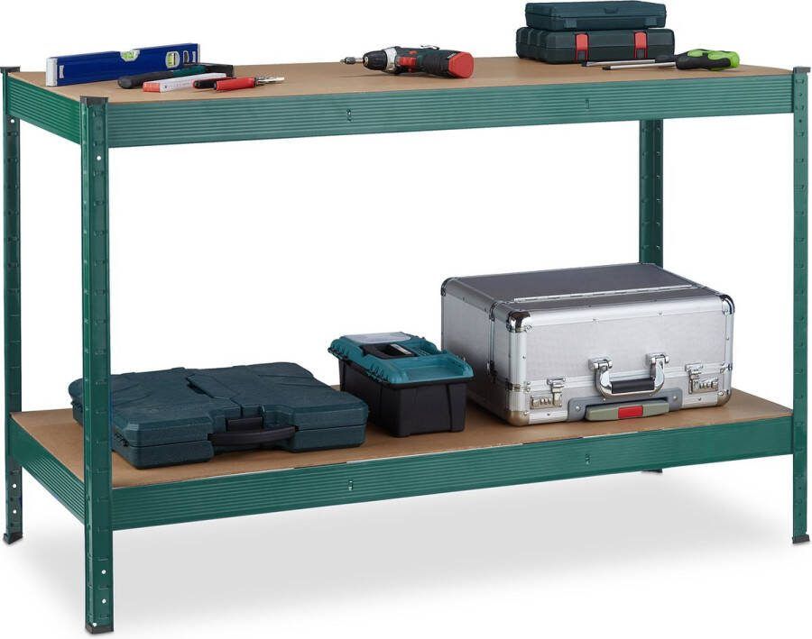 Relaxdays werkbank met 2 etages tot 300 kg per etage werktafel verstelbaar groen