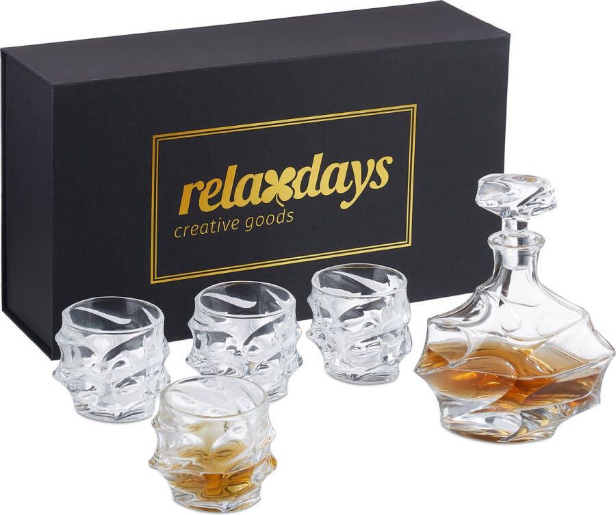 Relaxdays whiskey set 5-delig 4 whiskeyglazen 1 karaf tumblerglazen geschenkdoos