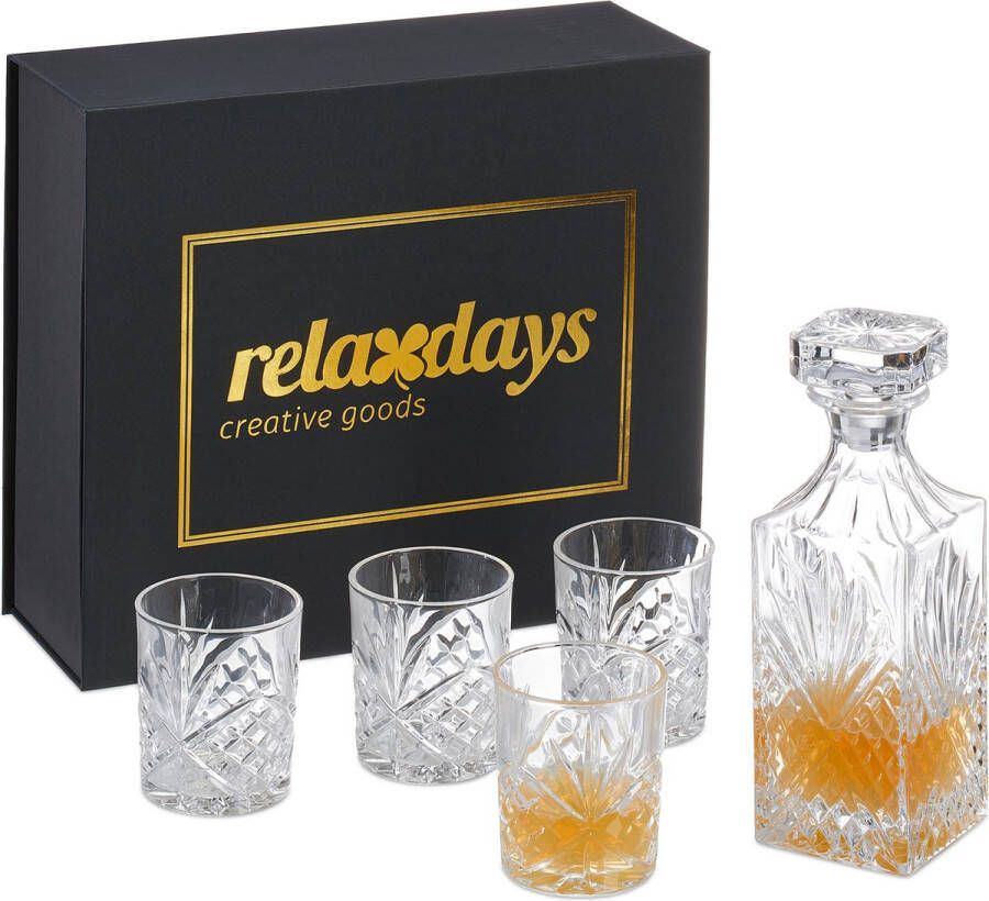 Relaxdays whiskey set 5-delig karaf 4 glazen geschenkdoos whiskey geschenkset