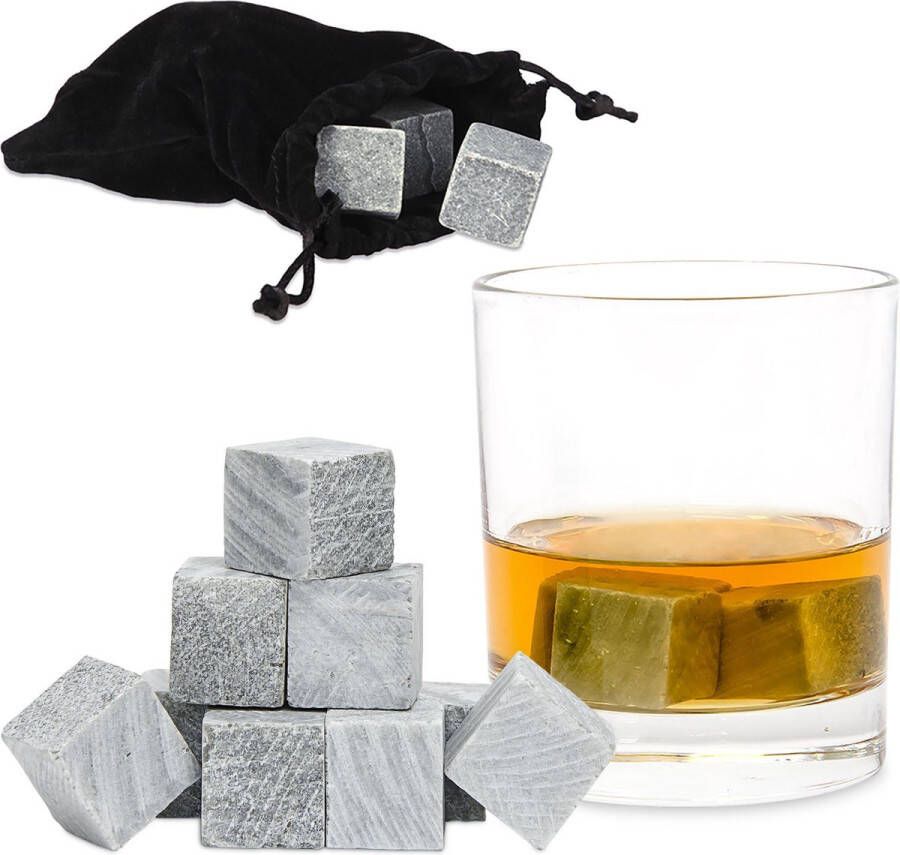Relaxdays whiskey stenen set whiskey stones grijs hebruikbare ijsklontjes smaakloos