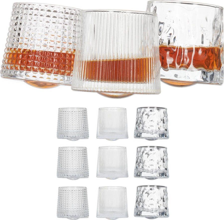 Relaxdays whiskeyglazen set van 12 tumblerglazen schuin drinkglazen transparant