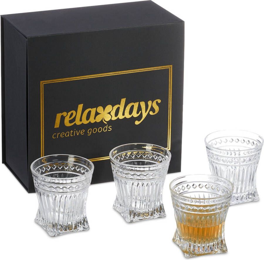 Relaxdays whiskeyglazen set van 4 whiskey cadeauset tumbler vaderdag geschenkdoos
