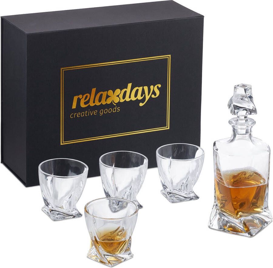 Relaxdays whiskeyset 5-delig 1 karaf 4 whiskeyglazen geschenkdoos transparant