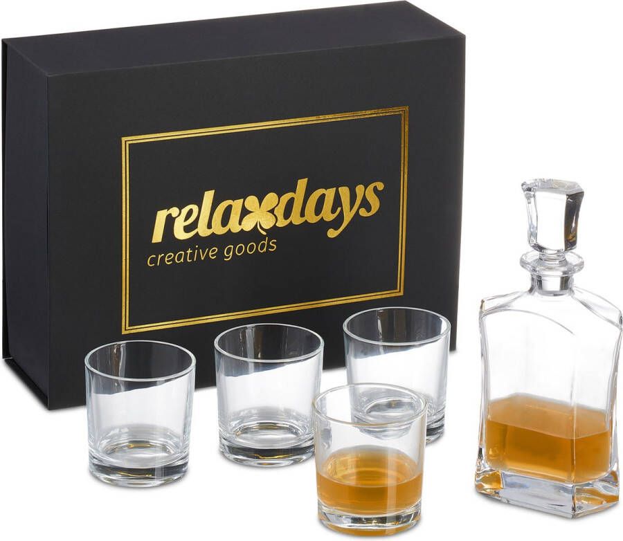 Relaxdays whiskeyset 5-delig karaf en 4 glazen dikke bodem whiskey glazen cadeauset