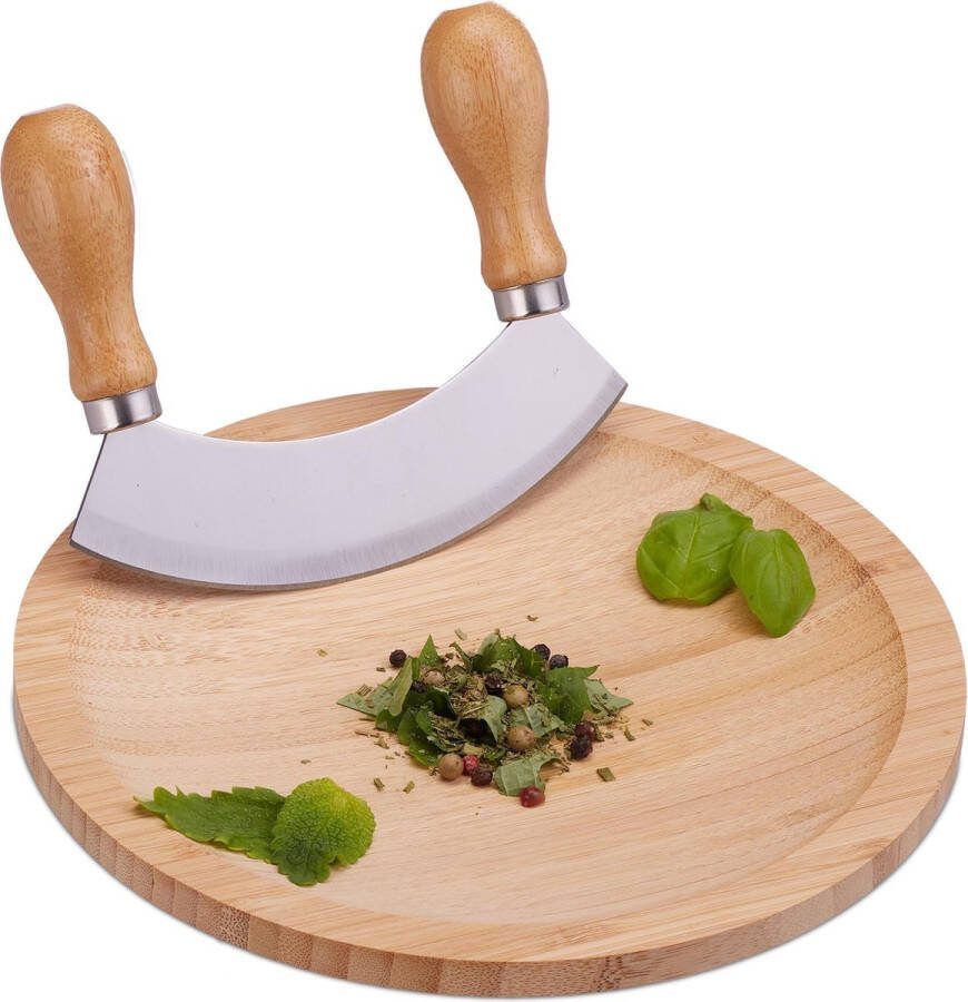 Relaxdays wiegemes met plank kruidensnijder kruidensnijplank bamboe kruidenmes