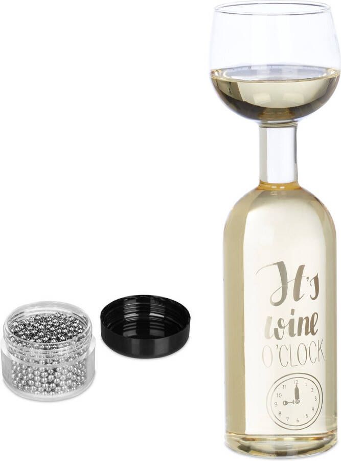 Relaxdays wijnfles met glas inclusief reinigingsparels xxl wijnglas grappige spreuk