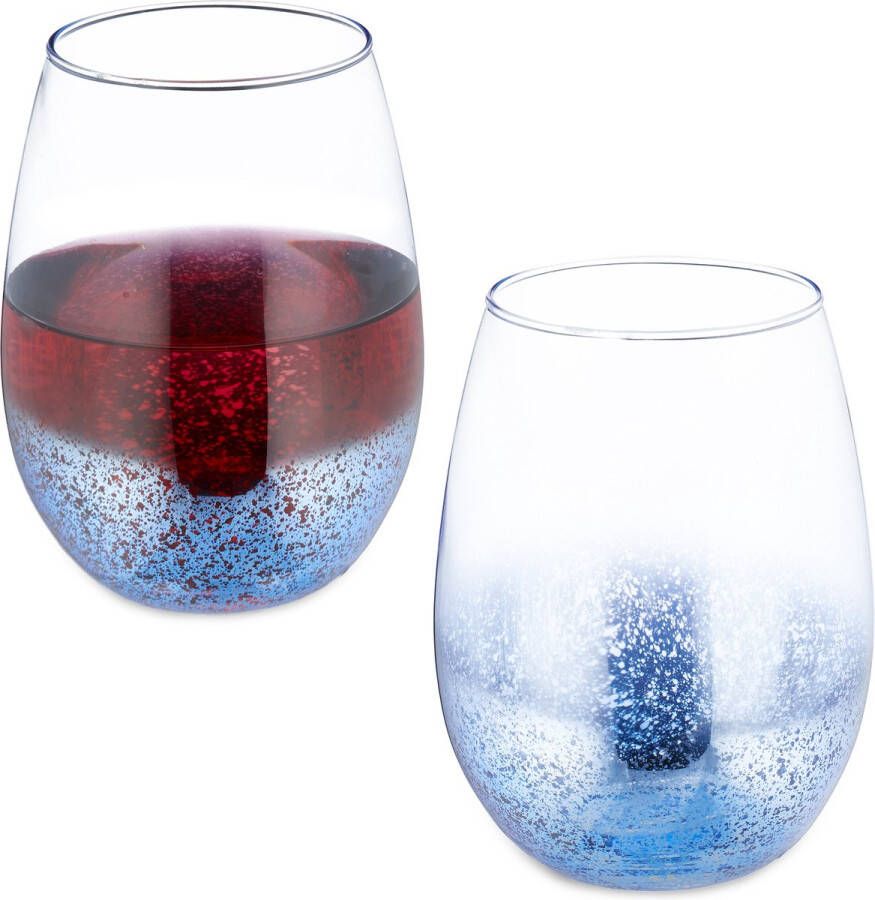 Relaxdays wijnglas zonder voet set van 2 500 ml blauw drinkglazen dessertglazen