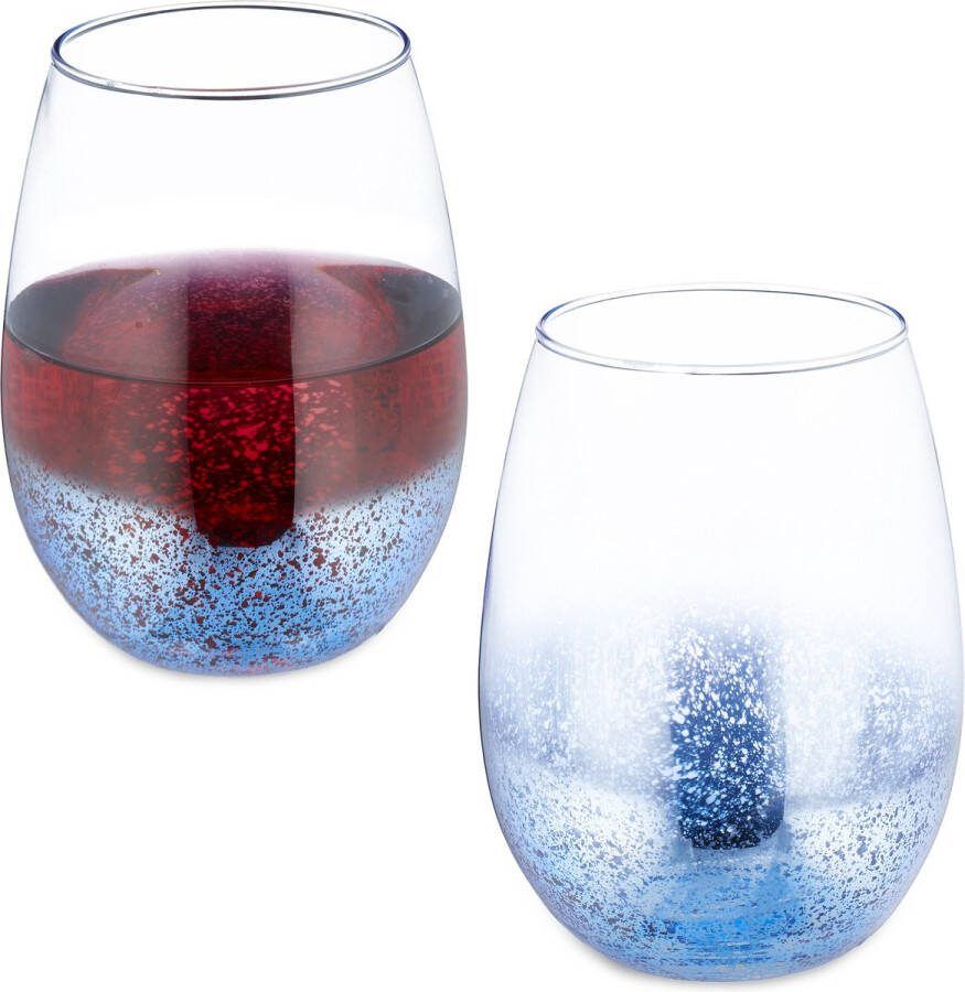Relaxdays wijnglas zonder voet set van 2 500 ml blauw drinkglazen dessertglazen