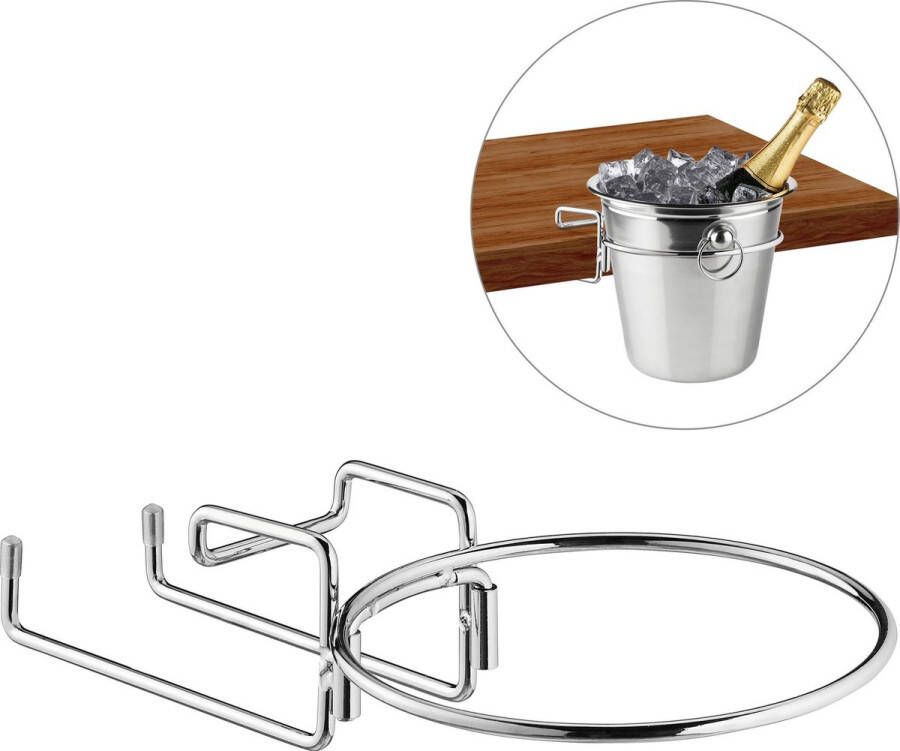 Relaxdays wijnkoeler houder ijsemmer tafelbeugel metaal champagnekoeler frame zilver