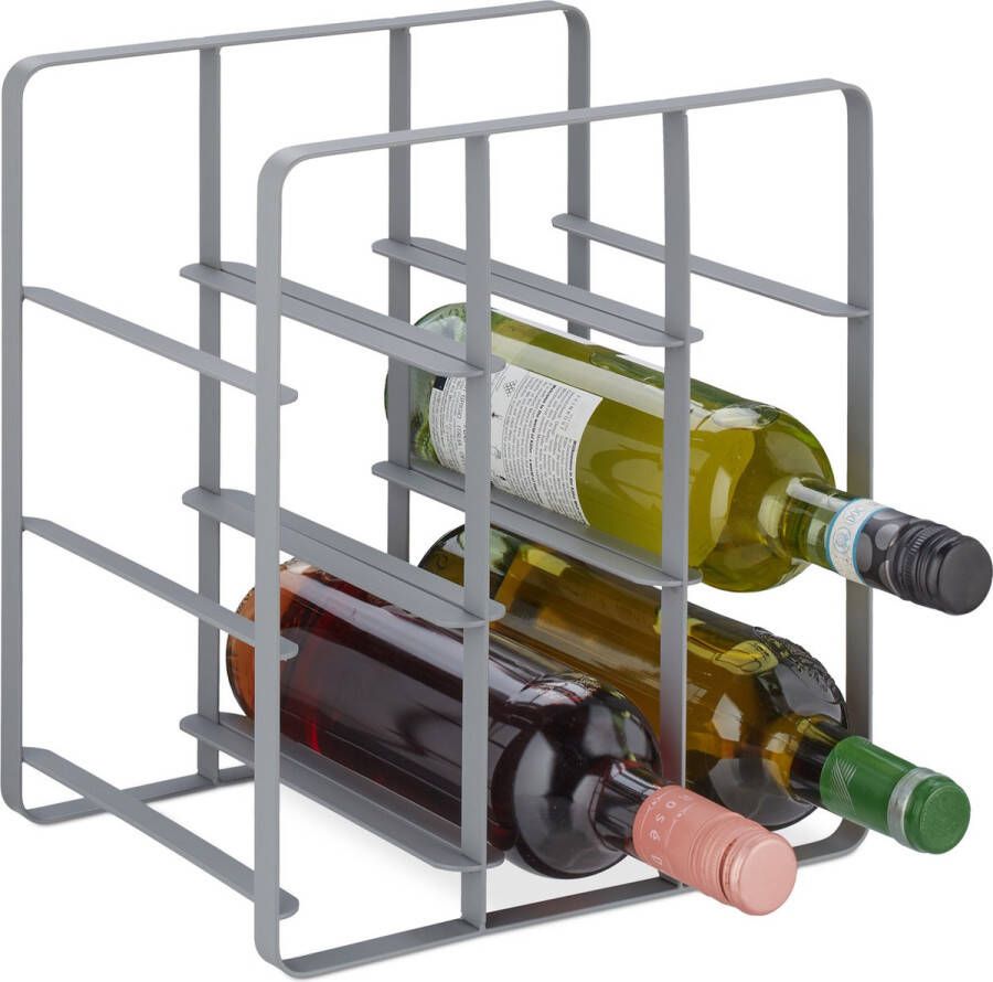 Relaxdays wijnrek metaal wijnstandaard 9 flessen staande wijnfleshouder flessenrek
