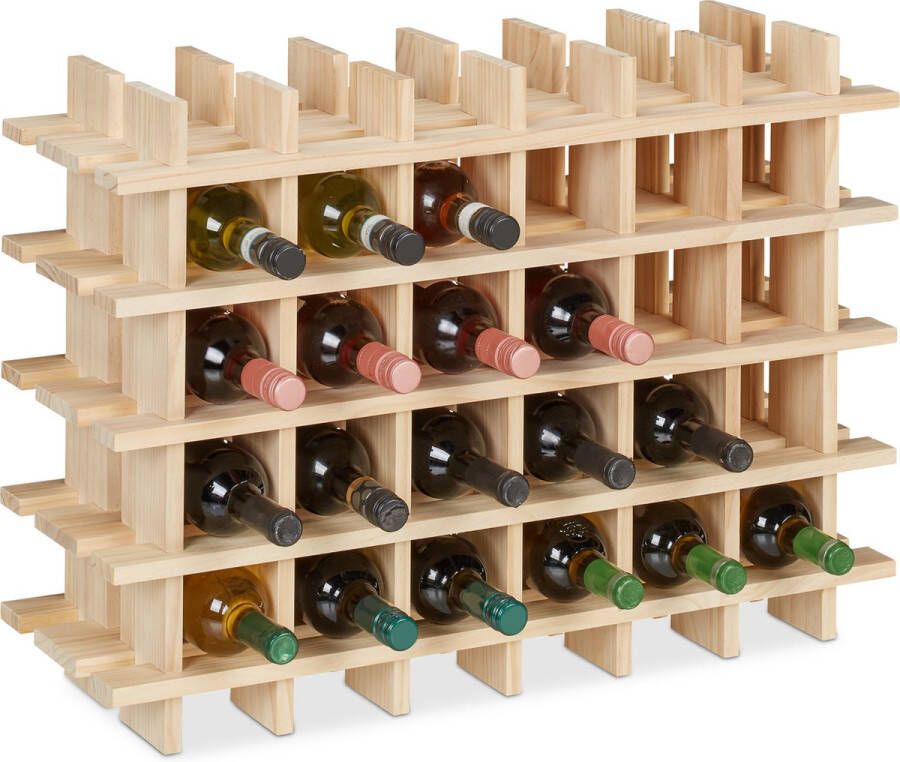 Relaxdays wijnrek voor 24 flessen houten flessenrek modulair wijnflessenrek kelder
