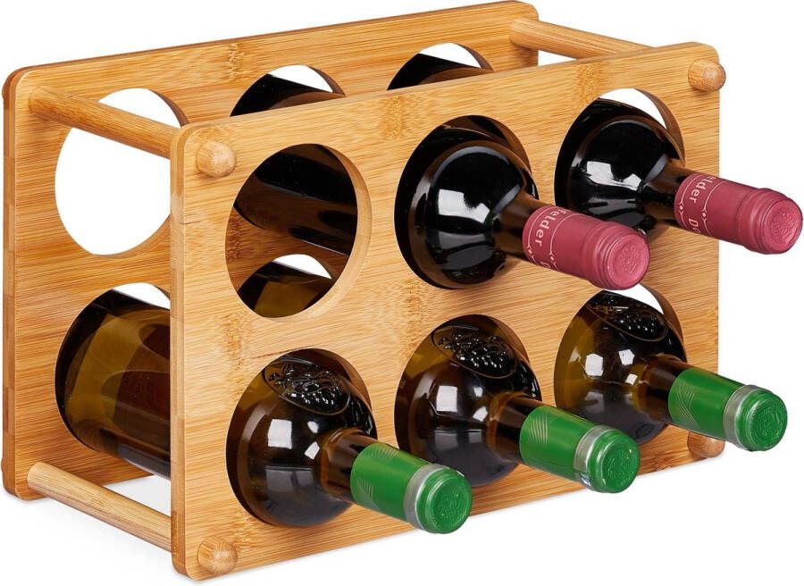 Relaxdays wijnrek voor 6 flessen flessenhouder flessenrek bamboe wijnstandaard