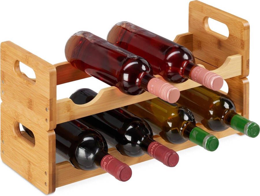 Relaxdays wijnrek voor 8 flessen flessenrek flessenhouder bamboe wijnstandaard