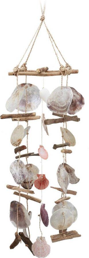 Relaxdays windgong drijfhout met Capiz-schelpen grote windspel strand-decoratie tuin