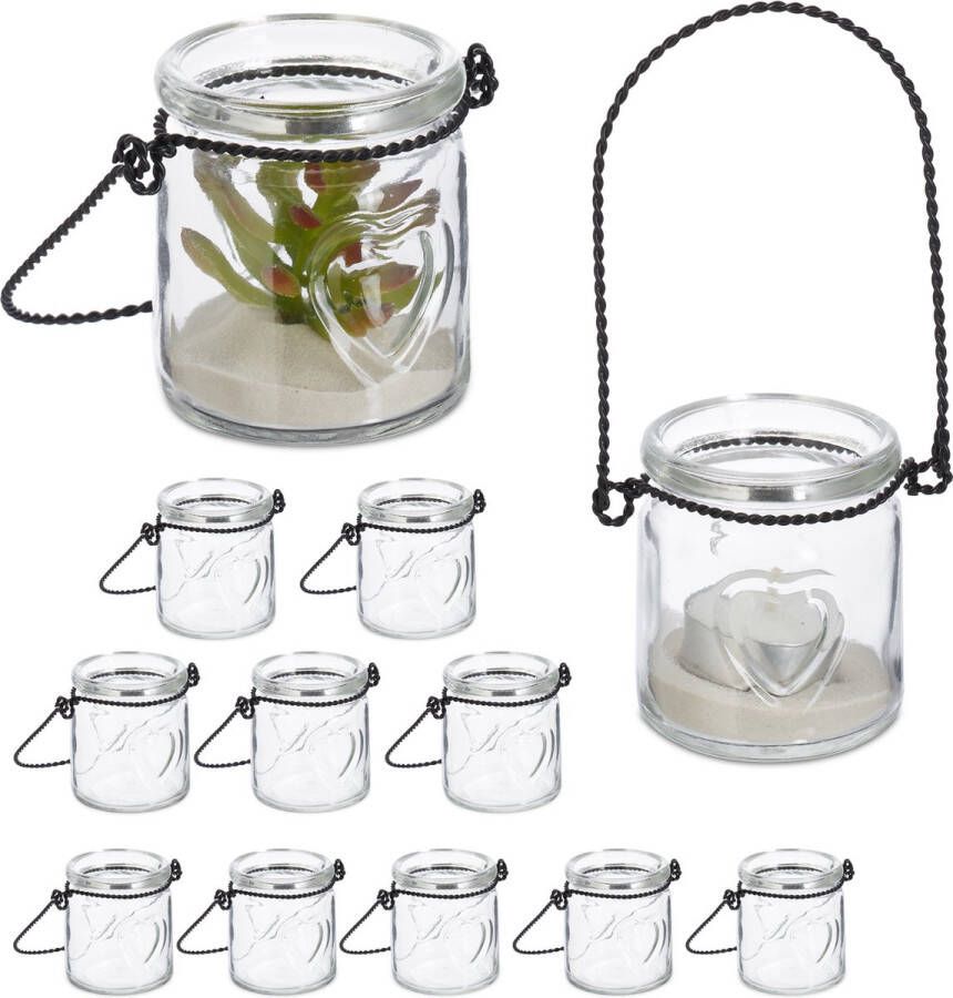 Relaxdays windlicht set van 12 theelichthouder bruiloft ronde waxinelichthouder glas