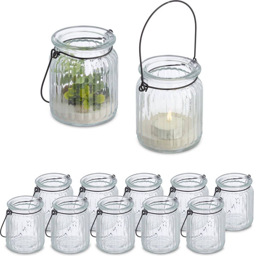 Relaxdays windlicht set van 12 theelichthouder glas ronde waxinelichthouder bruiloft