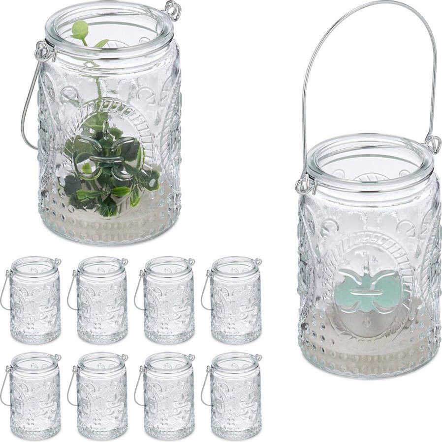Relaxdays windlicht vintage set van 12 theelichthouder glas waxinelichthouder buiten