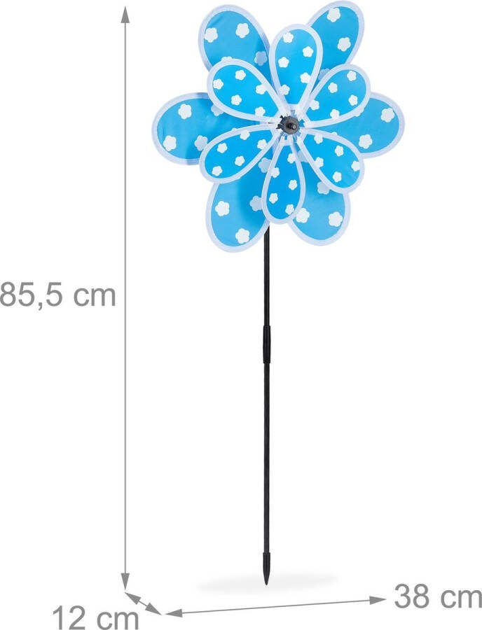 Relaxdays windmolen bloem decoratieve tuinsteker met stippen tuindecoratie blauw