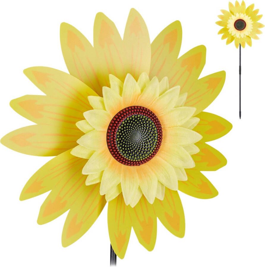 Relaxdays windmolen bloem tuinsteker zonnebloem windspinner tuindecoratie geel