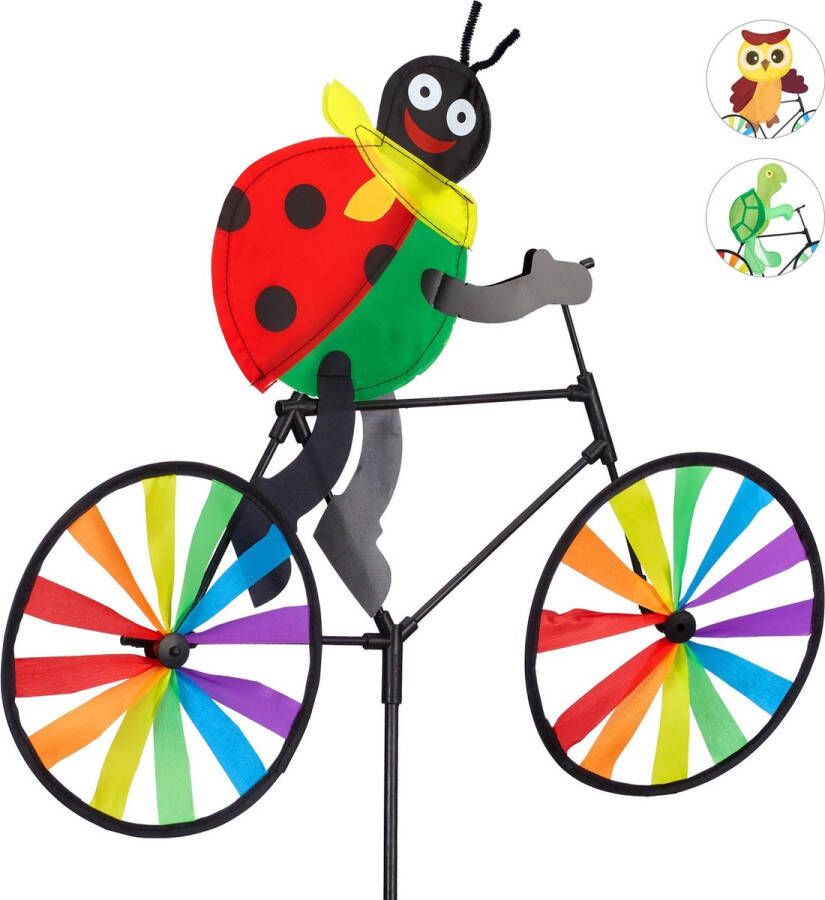 Relaxdays windmolen dier fiets windspel tuinsteker tuin kinderen decoratie Lieveheersbeestje