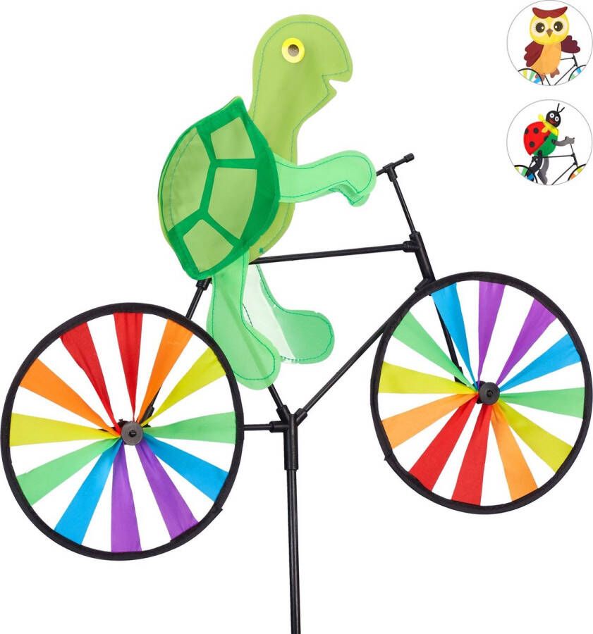 Relaxdays windmolen dier fiets windspel tuinsteker tuin kinderen decoratie Schildpad