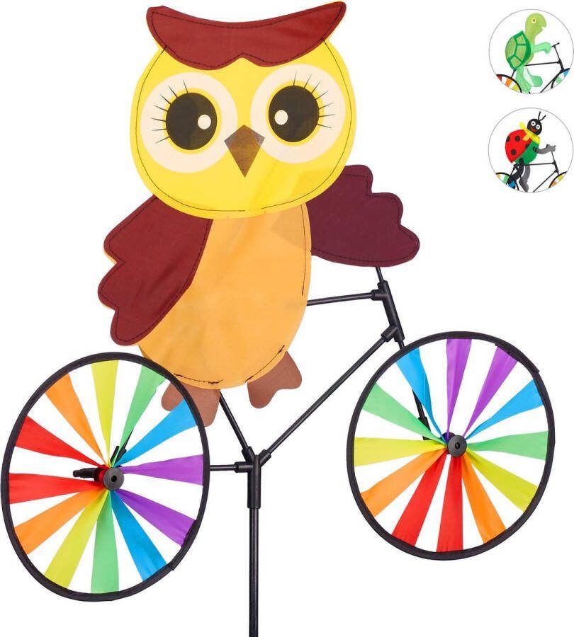 Relaxdays windmolen dier fiets windspel tuinsteker tuin kinderen decoratie Uil