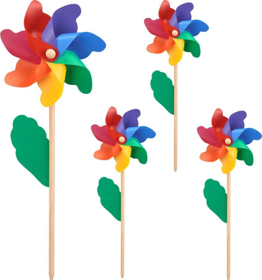 Relaxdays windmolen regenboog set van 4 windspel bloem tuinsteker tuindecoratie