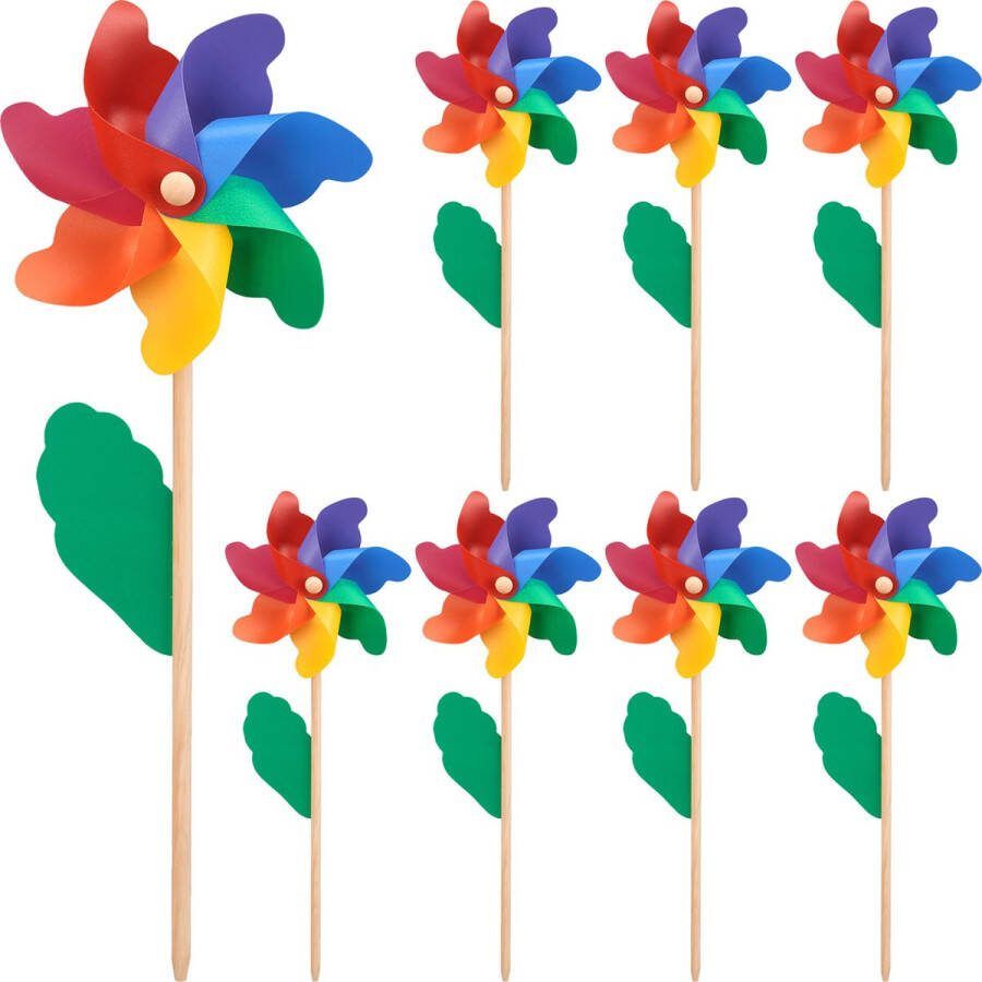 Relaxdays windmolen regenboog set van 8 windspel bloem tuinsteker tuindecoratie