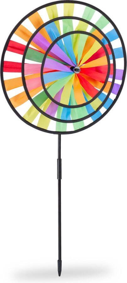 Relaxdays windmolen regenboog tuindecoratie tuinsteker windspel gekleurd outdoor