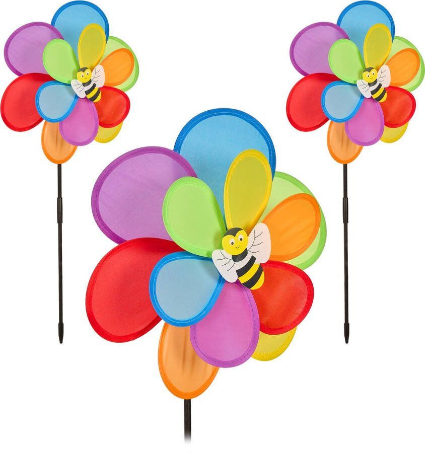 Relaxdays windmolen tuin set van 3 bij tuinsteker decoratie 69 cm stevige stok