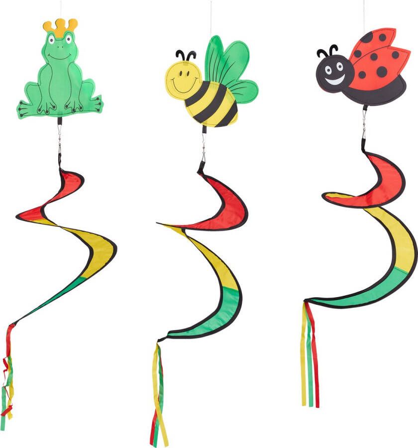 Relaxdays windspiraal dier set van 3 windspel tuindecoratie hangend kleurrijk
