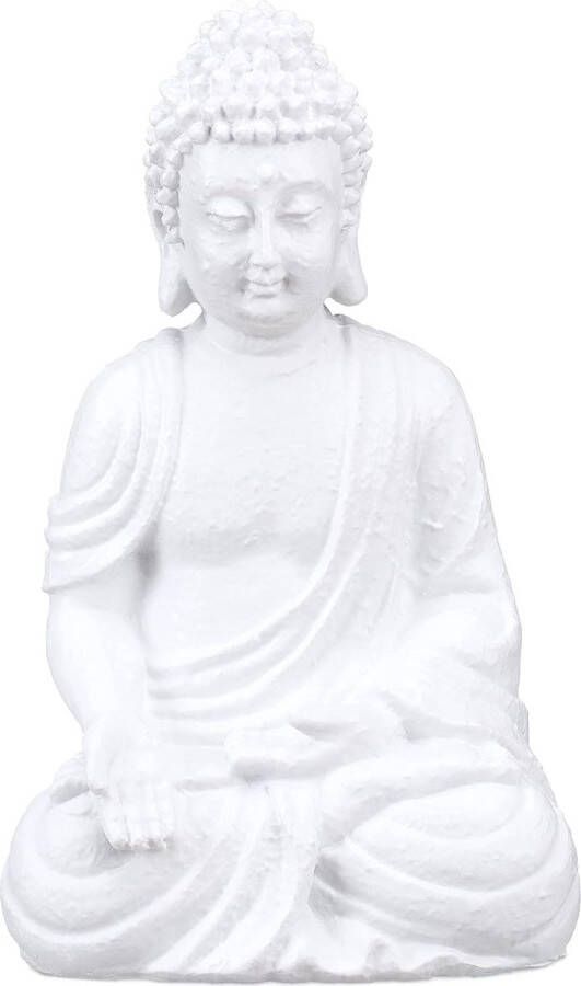Relaxdays Witte Boeddhafiguur voor binnen en buiten Weerbestendig en vorstbestendig 30 x 19 5 x 12 cm Tuindecoratie