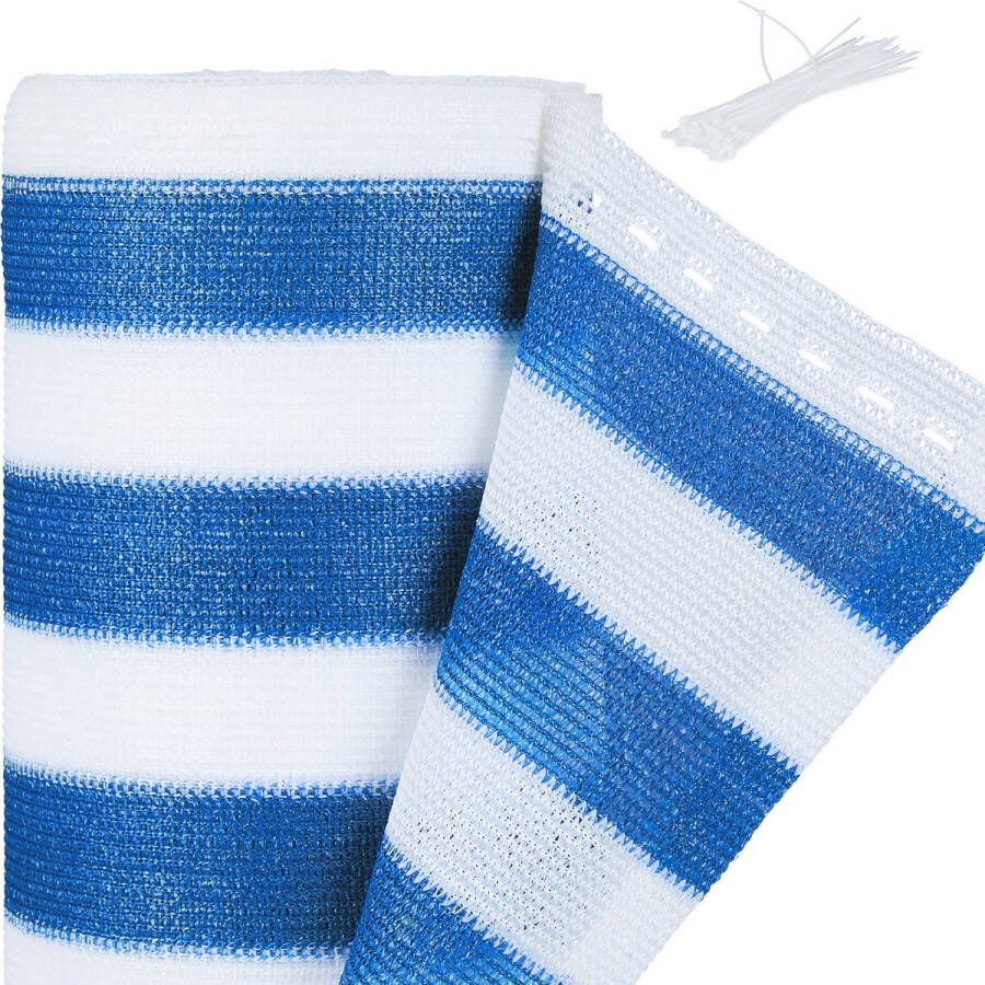 Relaxdays zichtbreeknet balkondoek 2 meter hoog gestreept winddoek blauw wit 2 0 x 6 meter