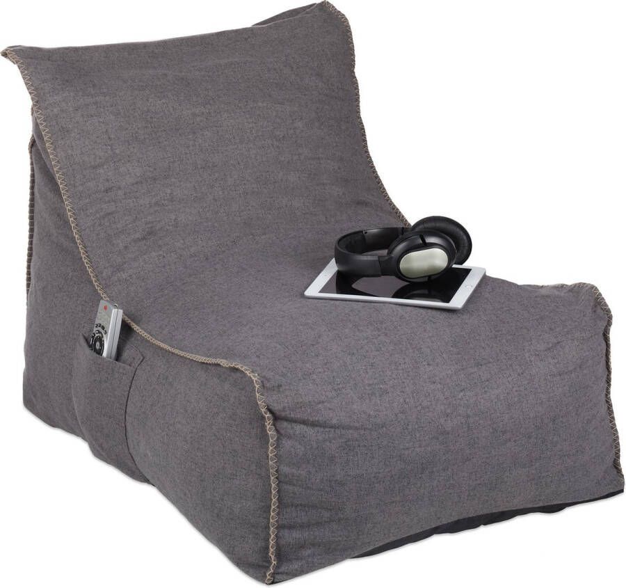 Relaxdays Zitzak volwassenen zitkussen vloerkussen groot ligzak binnen grijs