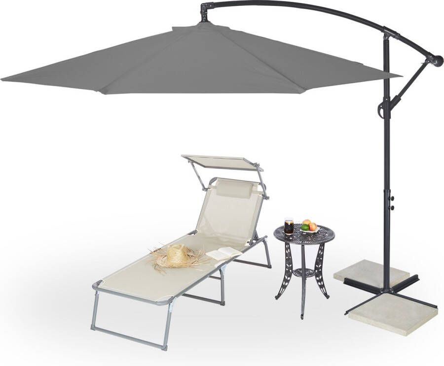 Relaxdays Zweefparasol met voet 300 cm doorsnede hangparasol met hoes parasol