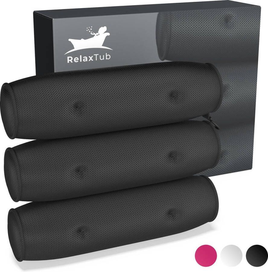 RelaxTub Badkussen Nekkussen Bad Badkussens voor in Bad 6 Sterke Zuignappen Anti Slip Waterdicht Hoofdsteun Bad Voor Hoofd Nek en Schouders Badkussen Zwart