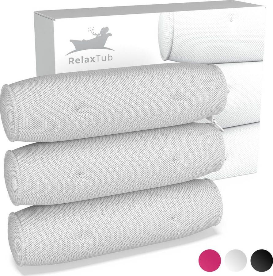 RelaxTub Badkussen Nekkussen Bad Badkussens voor in Bad 6 Sterke Zuignappen Anti Slip Waterdicht Hoofdsteun Bad Voor Hoofd Nek en Schouders Badkussen Wit