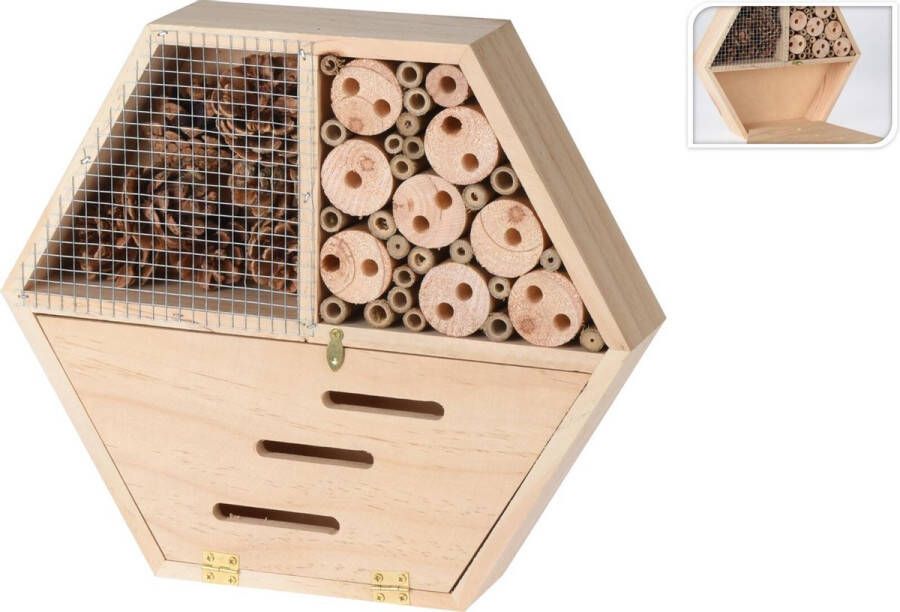Relaxwonen Hexagon Insectenhotel gemaakt van hout 30x6.5x26cm