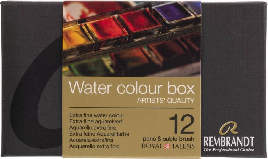 Rembrandt Professionele aquarelverf metalen set 12 halve Napjes + 1 penseel algemene kleurenselectie