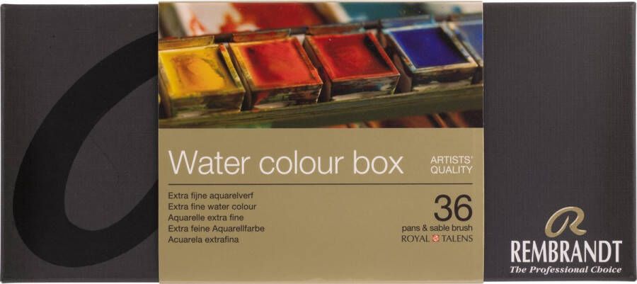 Rembrandt Professionele aquarelverf metalen set 36 halve Napjes + 1 penseel algemene kleurenselectie