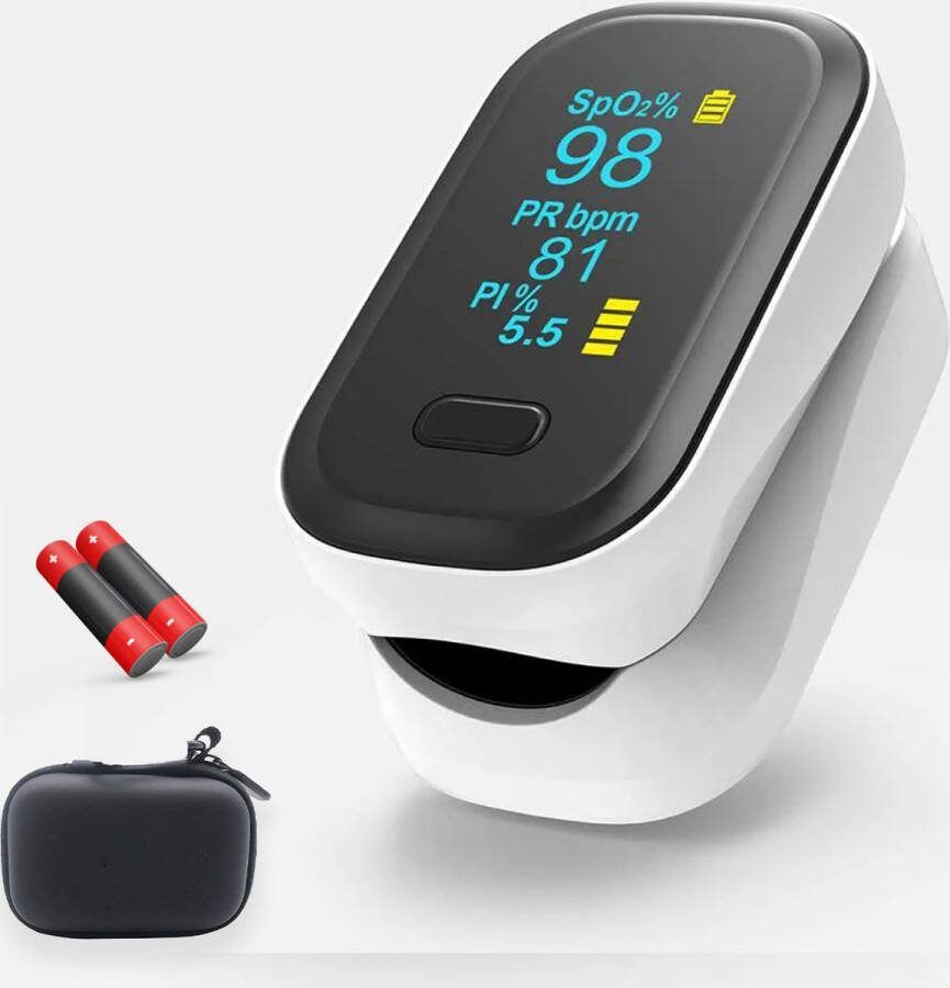 Remecure Saturatiemeter zuurstofmeter vinger Oximeter Hartslag CE Certificatie NL EN Koord + Batterijen + Tasje