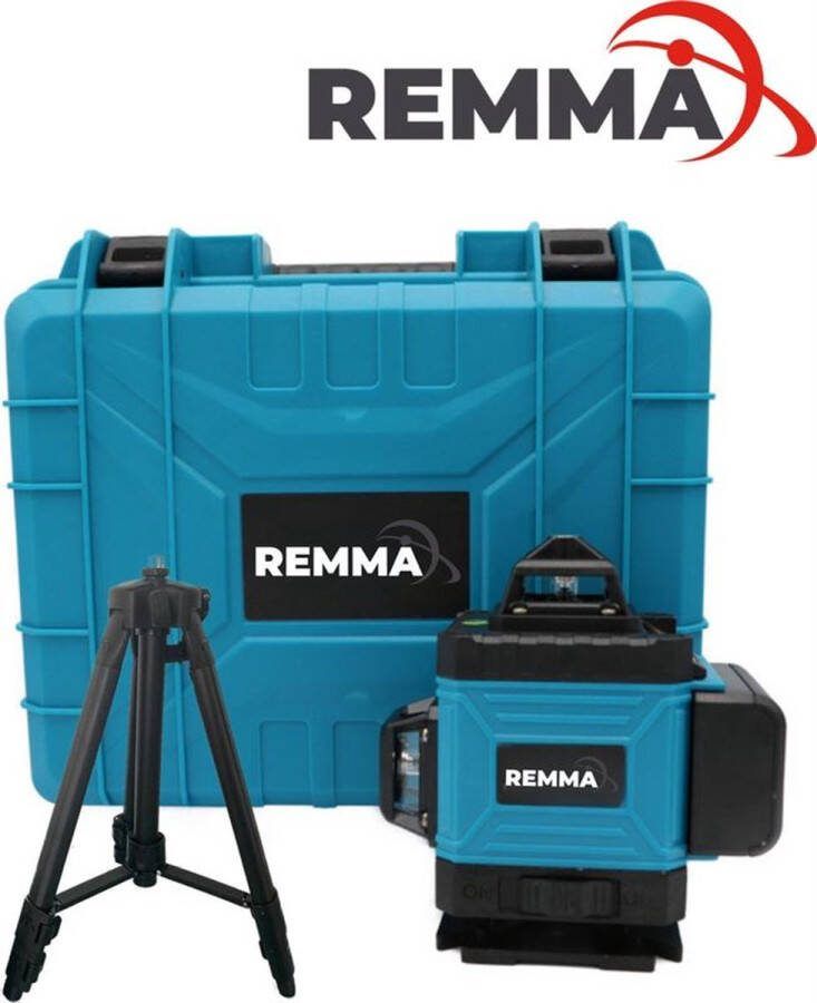 Remma Kruislijnlaser met statief Professionele bouwlaser 4D 16 lijnen Kruislijnlasers Zelf nivellerend 360° Groen Laser waterpas Laserwaterpas Lijnlaser 2 accu s Met statief model 4D16T3