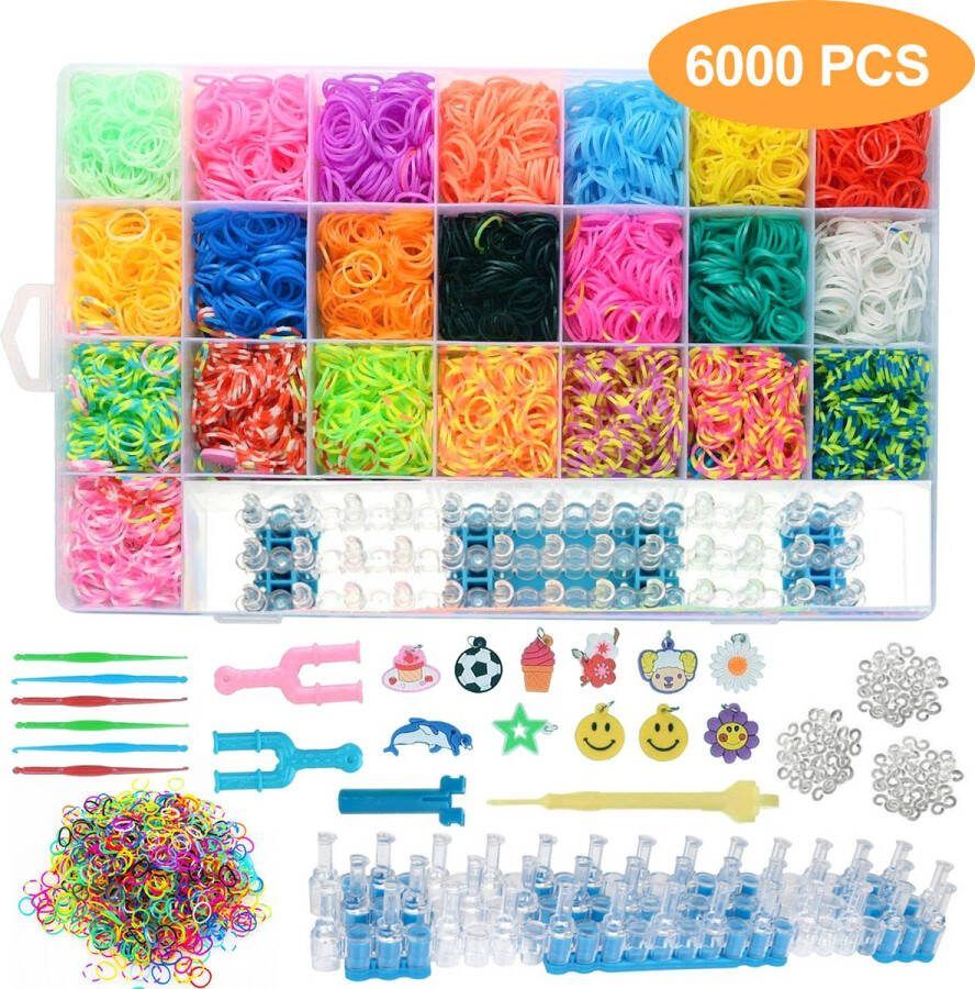 RENALUX 2023 Updated: 6000+ Loombandjes Starterspakket en Extra Veel Tools Extra Stevig Verstelbaar Loombord Loom Haaknaald Loom Bedels Loombandjes Koffer 6 Weefhaken en S-Clips