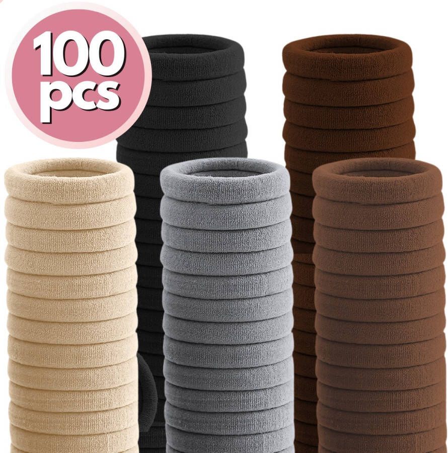 RENALUX Haarelastiekjes Meisjes zonder Metaal Haar Elastiekjes XXL Set 5 Kleuren Totaal 100 Stuks