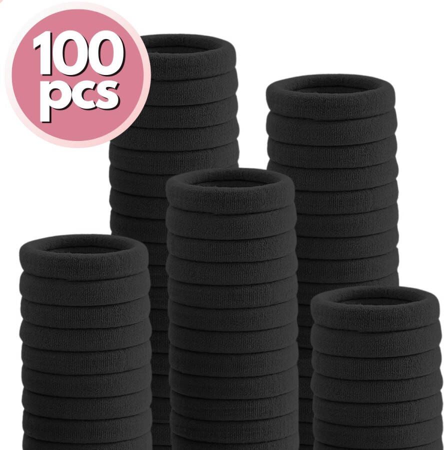 RENALUX Haarelastiekjes Zwart Haarelastiekjes Meisjes zonder Metaal Haar Elastiekjes XXL Set Zwart Totaal 100 Stuks