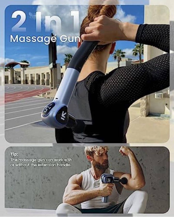 Renpho Massagepistool met Afneembare Handgreep Massage Gun met Uitbreidingshandvat Muscle Massagepistole Deep Tissue met Aanraakbaar LED Scherm voor Thuistraining Full Body Muscle Massage Relax