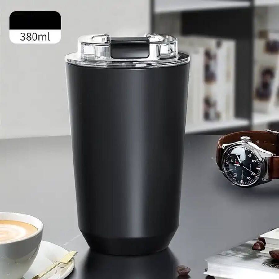 Repus Hot & Cold Reisbeker RVS Travel Cup Thermo Beker To Go Beker Duurzaam Lekvrij BPA vrij Outdoor Office Koffie Thee 380ML Zwart