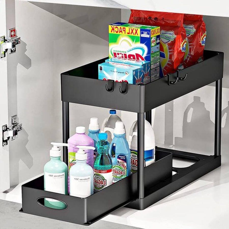 Repus Keuken Badkamer Opbergrek Organizer Kruidenrek 2 Lagen Uitschruifbaar Gootsteen Aanrecht Organizer Zwart